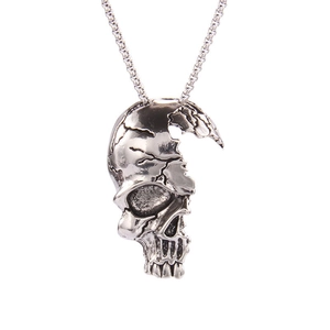 Collier punk pour homme avec pendentif demi-crâne en acier inoxydable et chaîne box