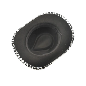 Black western cowboy hat with cow print brim made of premium cotton and polyester