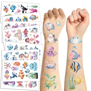 Cartoon Ocean Animal Temporary Tattoo Stickers Waterproof For Kids Sea Creatures Theme Party Favors Undersea World Art