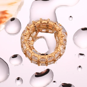 Macro shot of 18K gold plated ring with micro-paved rectangular cubic zirconia stones