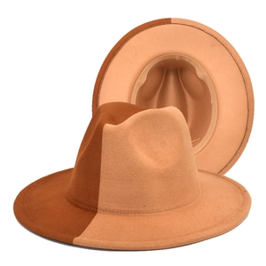 Two-tone wool fedora hat featuring a gradient split design and wide brim for autumn