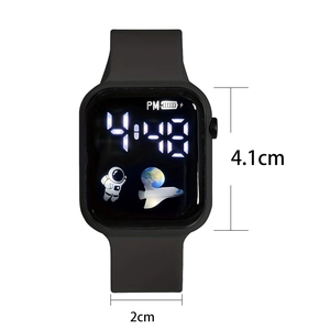 Square black LED digital sports watch with astronaut design and silicone strap