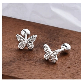 Macro view of S925 sterling silver butterfly stud earrings with screw ball backs