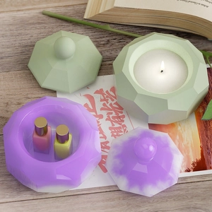 Detailed view of faceted hexagonal storage jars for DIY candles and makeup organizers