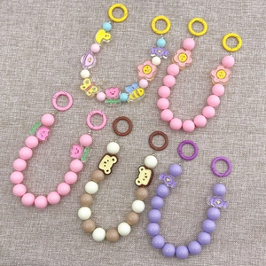 Colorful acrylic candy-colored beaded phone lanyard chain with cartoon charms and ring clasp