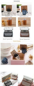 Creative coffee cup and typewriter resin card holder desk decor with clip for notes