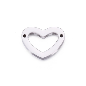 Polished silver heart pendant with double holes for DIY stainless steel necklaces