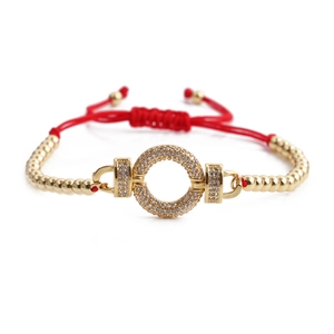 Handmade Red String Bracelet Copper Beads Adjustable Geometric Circle Colorful Cubic Zirconia Bohemian Jewelry For Men Women