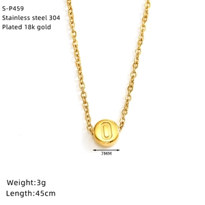 Detail of 18K gold plated 304 stainless steel necklace with 7mm round O pendant