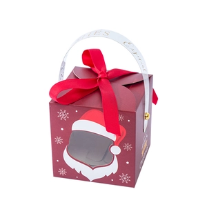 Christmas apple gift box with transparent window and red ribbon handle for holiday treats