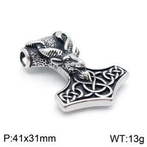 Norse mythology goat head Thor's hammer pendant in silver stainless steel, 41x31mm size