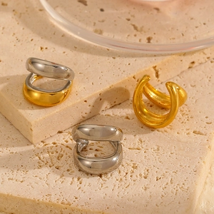 Stainless Steel U Shaped Ear Bone Clip 18K Gold Plated Geometric Double Layer Non Pierced Earrings Minimalist Jewelry