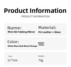 Detailed specifications chart of 11x7cm portable PU leather folding makeup mirror