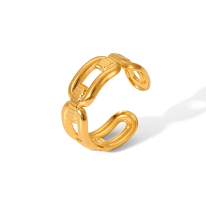 Detailed close-up of a 18K gold plated stainless steel chain-link style open ring