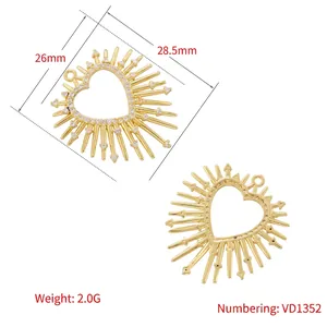 18K gold plated sunflower hollow heart pendant with zircon details and sunburst design