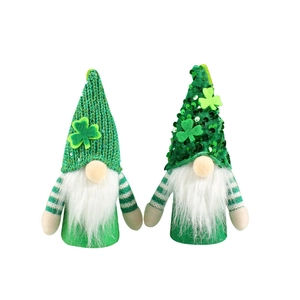 Green St. Patrick's Day gnomes with sequin hats and clover decor for Christmas trees