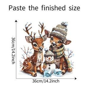 Detailed view of Christmas deer and snowman window sticker with 36cm size dimensions