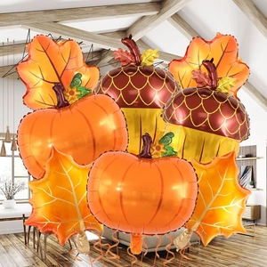 Thanksgiving party balloon set with pumpkin maple leaf and acorn foil decorations