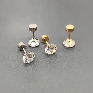 316L stainless steel stud earrings with brilliant round cubic zirconia in gold and silver