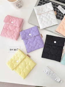 Quilted Cotton Pouch Heart Rabbit Pattern Mini Portable Sanitary Napkin Storage Bag Makeup Organizer For Women