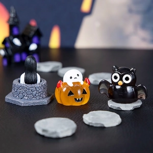 Luminous Halloween resin figurines set including ghost owl and pumpkin micro ornaments