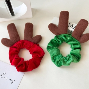Chouchous en Velours de Noël Avec Bois de Renne Cloches Paillettes Feuilles de Houx Élastiques à Cheveux Pour Femmes Filles Accessoires de Cheveux de Fête