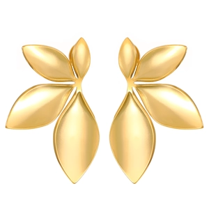 Elegant gold leaf-shaped stainless steel earrings with premium metallic polished finish