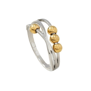 Titanium steel stress relief ring with silver double wire and four sliding gold beads