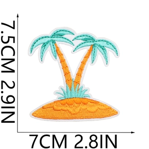 Detailed embroidery texture of palm tree patch with clear dimensions for DIY crafts