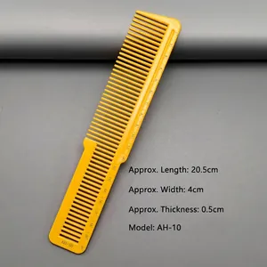 Detail view of yellow hair styling comb with precise 20cm scale and dimensions measurements