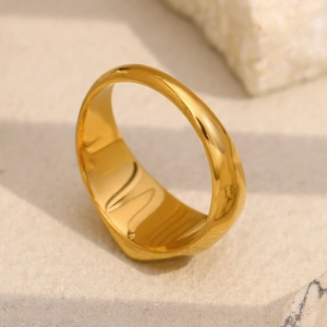 Macro detail of the smooth polished 18K gold plated surface and edges of the ring
