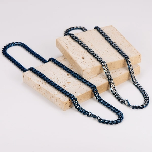 Cuban Link Necklace 304 Stainless Steel Polished Blue Hip Hop Minimalist Chain For Men Cool Fashion Jewelry