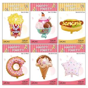 Dessert food foil balloon set including popcorn ice cream donut for birthday party decoration
