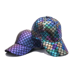 Mermaid Scale Baseball Cap Holographic Metallic Laser Pattern Shiny Curved Brim Party Rave Streetwear For Women