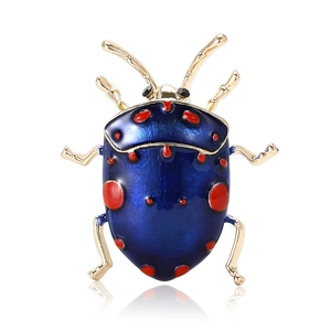 Fashionable ladybug alloy enamel brooch in blue and red with gold metal plating