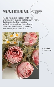 Detailed view of artificial pink roses and daisies with realistic burnt edges texture
