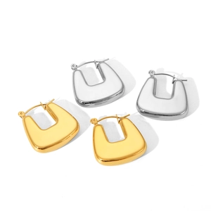 Minimalist U-shaped chunky gold and silver stainless steel hoop earrings for women