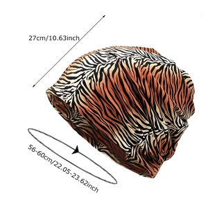 Leopard print knit slouchy beanie for women, 27cm height, fits 56-60cm head size