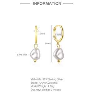 Detailed view of 925 silver pearl earrings with precise 24mm height and 8.9mm inner diameter