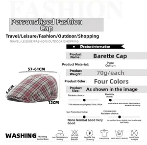 Guide des tailles détaillé pour béret en coton à carreaux avec tour de tête 57-61cm