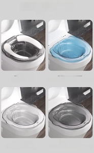 Detail view of four sitz bath models in various sizes and colors for toilet care