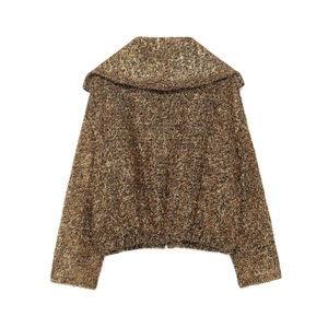 Giacca bomber in maglia a maniche lunghe bronzo dorato metallizzato con finitura lucida