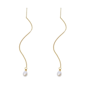 S925 sterling silver drop earring threaders with natural freshwater pearls for women
