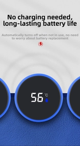 Smart LED temperature display lid for stainless steel tumbler showing 56°C on blue leather