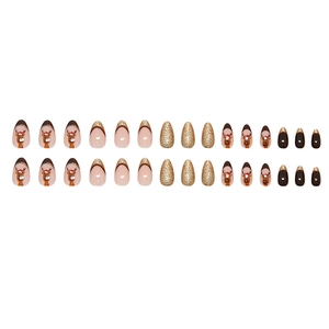 Faux ongles Noël renne marron style French avec paillettes dorées fines lot de 24