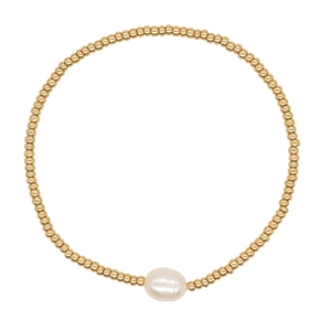 Golden TOHO beaded bracelet with a large natural baroque pearl centerpiece for women