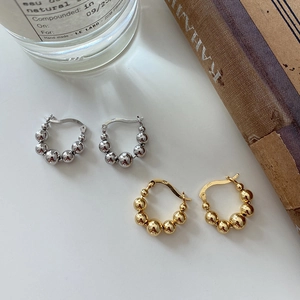 Minimalist S925 sterling silver beaded hoop earrings in gold and silver finishes