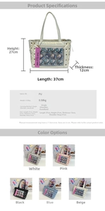 Detailed size chart and specifications for the large Japanese anime ita shoulder bag