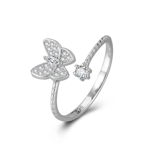 Sparkling S925 sterling silver butterfly open ring with clear cubic zirconia stones