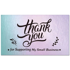 Detail of teal-purple gradient thank you card for small business packaging